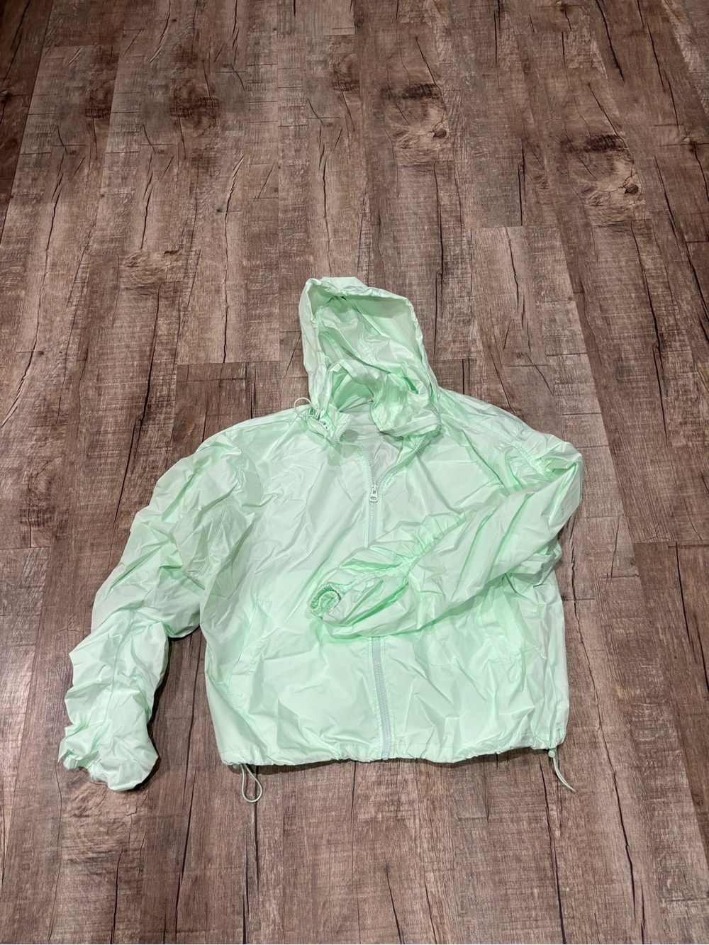Women’s Light Mint Drawstring Bomber Jacket - Hooded Zip Front Oversized M - Picture 3 of 5